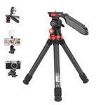 Koolehaoda Mini Camera Tripod Carbon Fiber Tabletop Tripod with Phone Holder Handle 360° Pan & Tilt Head, Lightweight and Compact Travel Tripod Desktop Stand for Mirrorless Camera and Smartphone