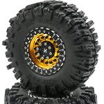 2pcs RC 2.2 Mud Slingers Tires Soft Super Grip Crawler Tyres Height: 124mm/4.88inch & Aluminum Alloy Force 2.2 Beadlock Wheels Rims Hex 12mm Gold/Black Color