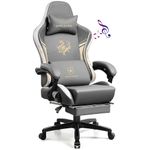 GTPLAYER Gaming Chair with Bluetooth Speakers and Footrest, Ergonomic Computer Desk Chair Heavy Duty High Back Lumbar Support Home Office Chair (Grey)