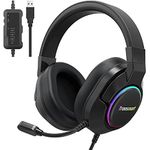 Tronsmart Gaming Headset with Microphone, Sparkle Gaming Headphones, Gamer Headphones with LED Lights, Noise Reduction Over Ear Headset USB with 50 mm Driver and Microphone Mute