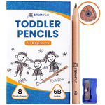 Kids Pencils for Beginners, Toddlers and Preschoolers with Jumbo Triangle Shape, Soft 6B Graphite, Fat Pencils With Easy Grip and Thick Core (8 Pack + Sharpener)