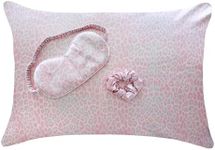 Luxurious Satin Pillowcase Gift Set - Pink Leopard Print | Includes Silky Soft Pillowcase, Matching Eye Mask & Scrunchie | Perfect for Hair & Skin Care, Reduces Frizz & Wrinkles | Ideal