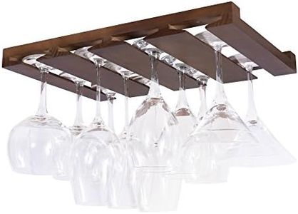 Rustic State Eze 4 Sectional Under Cabinet Mount Wood Stemware Rack Hanging Shelf Glassware Holder Bar Organizer with up to 12 Wine Glass Storage 12 Inch Deep Chestnut