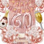 LOVIGA 60th Birthday Decorations for Women, Rose Gold 60 Birthday Party Decoration for Her, 60th Happy Birthday Decor Kits Rosegold Balloons Decoration for Women Wife Mom 60th Birthday Party Supplies