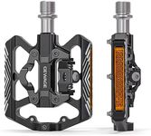 Mountain Bike Pedals - Dual Function Flat and SPD Pedal - Bicycle Pedals with Reflectors SPD Compatible, Platform Pedals for BMX Spin Exercise Peloton Trekking Bike (Black)