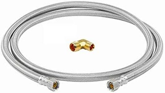 EZ-Fluid 60" LeadFree Stainless Steel Dishwasher Hose for Cold/Hot Water hose connectors,3/8" Female Comp. x 3/8" Female Comp. x 6FT Dishwasher Water Supply Line w/ 3/8" MIP x 3/8" Male Comp. Elbow