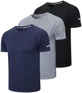 frueo 3 Pack Men's Workout Running Shirts Athletic Gym Tops Quick-Dry Moisture Wicking Anti-Odor Breathable Tee Crew Neck Short Sleeve T-Shirts Outdoor Sportswear （520）-Black Gray Navy-L