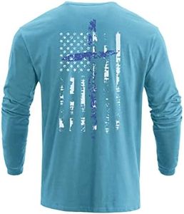 H HYFOL Men's Graphic T-Shirts USA Flag 100% Cotton Short Sleeve Long Sleeve American Patriotic Crewneck Regular Tee Shirts, Crystal Blue, X-Large