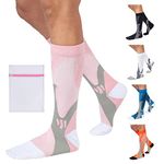 360 RELIEF Copper Compression Socks - Women & Men Graduated Athletic Fit for Running, Nurses, Shin Splint, Flight Travel, Maternity, Pregnancy | S/M, Pink with Mesh Laundry Bag