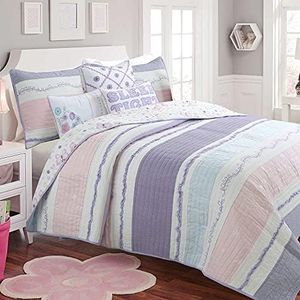 Cozy Line Home Fashions Lavender Blue Pink Ruffles Girl 100% Cotton Reversible Quilt Bedding Set, Coverlet, Bedspread (Purple Dream, Queen - 3 Piece)