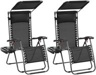 Yaheetch Outdoor Zero Gravity Sun Lounger Foldable Recliner Adjustable Patio Garden Chair w/Canopy, Cup Holder, Carry Strap for Beach Deck Camping Black/2