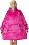 Lillian's HOME Oversized Flannel Blanket with Long Sleeves, Wearable and Cozy with Large Front Pocket, Sherpa Fleece Lining for Adults, Teens and Children One Size Fits All (Rose)