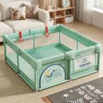 StarAndDaisy Play Pen for Baby for 0-5 Years 150 x 180 cm Baby Play Area Indoor Setup with Safety Lock & Anti-Fall Grasp System | Breathable Play Pen for Kids Indoor - Green