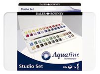 Daler-Rowney Aquafine 48-pc Watercolor Studio Set - Watercolor Paint Set for Watercolor Paper and More - Watercolor Set for Artists and Students - Water Color Paint for All Skill Levels