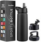 Triple Insulated Stainless Steel Water Bottle with Straw Flip Top Lid - Wide Mouth Cap (750 ML) Water Bottles, Keeps Hot and Cold - Great for Hiking & Biking (Inky Raven Black)