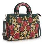 EVEDA Synthetic Leather Gorgeous Embroidery Stylish Design Shoulder Crossbody Hobo Women Handbag (Bottle Green)