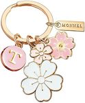 Monnel Women's Zinc Alloy Metal Flowers Cherry Blossoms and Letter T Charms Key Ring Keychain Z660, White Pink, 2.6 cm (L) x 0.2 cm (W) x 3.5 cm (H).