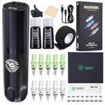 Dragonhawk Tattoo Kit X3 Wireless Tattoo Machine Pen Tattoo Gun with 1500mAh Battery Cartridge Needles Included, Complete Kit for Beginners