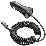 [Apple MFi Certified] Syncwire iPhone Car Charger 32W Super Fast Car Charger iPhone Cigarette Lighter USB Car Adapter with Build-in 6.5FT Lightning Cable Coiled for Apple iPhone 14/13/12/11/Max, iPad