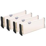 Widousy 4 Pack Adjustable Drawer Dividers Organizer Separators 4" High, 11-17" Adjustable Closet Vanity Drawer Organizers for Bedroom, Bathroom, Closet, Baby Drawer, Desk, Kitchen Storage