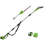 Greenworks Cordless 2-in-1 Pole Saw and Pole Hedge Trimmer with Shoulder Strap, Pole Saw 20cm Bar, Trimmer 51cm Dual Action Blades, WITH 40V Battery and Charger G40PSH