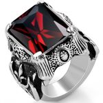 JewelryWe Vintage Style Stainless Steel Wedding Band Dragon Claw Biker Men's Engagement Ring, Black Silver Red Color - Size R