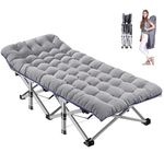 MOPHOTO Camp Bed with Mattress, Portable Fold Up Bed for Outdoor Travel,190x71 Extra Wide Foldable Camping Cot, Guest Bed, Camp Beds for Adults, Office, Support 200KG（Grey）