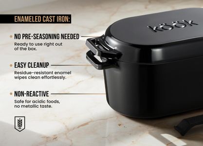 KooK Enameled Cast Iron Dutch Oven, Black – Heavy Duty Casserole