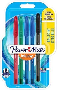 Papermate Inkjoy 100ST Penne a Sfera con Cappuccio, Punta Fine da 0.7 mm, Confezione da 5, Colori Classici Assortiti