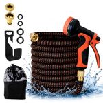 Expandable Telescopic Garden Hose 25FT with 10 Spray Patterns Nozzle |Flexible Water Hose Pipe with 3/4 Inch & 1/2 Inch Fittings, Brass Connectors, Leak Proof & Kink Free for Car Washing |Black&Red