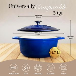 Nuovva 5 Quart Dutch Oven – Dark Blue Cast Iron Casserole Pot