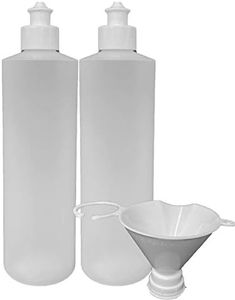 Earth's Essentials 2 Pack Refillable 16 Ounce HDPE Squeeze Bottles With Push/Pull Button Top Dispenser Caps-Great For Lotions, Shampoos, Conditioners and Massage Oils From (White Cap)