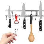 Modern Innovations (12 Inch) Stainless Steel Metal Magnetic Knife Holder, Wall Mount Double Bar with 8 Hooks - Multipurpose Knife Magnetic Strip, Utensil hanger, and Kitchen Storage Rack Magnet