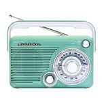 Studebaker SB2002TE Portable AM/FM Radio with Headphone Jack and Aux-in Jack with AC/DC Power (Teal/White)