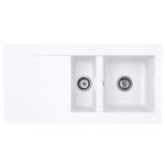 Liquida EW15WH 1.5 Bowl Composite Reversible Inset White Kitchen Sink with Waste