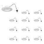 SYLVANIA 5”/6" LED Recessed Lighting Downlight with Trim, Dimmable, 9W=65W, 675 Lumens, White 3000K, Wet Rated - 12 Pack (62235)