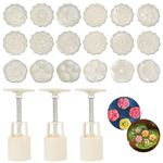 21 Pieces Bath Bomb Mold Kit, MaehSab 3 Pcs Round Bath Bombs Press with 18 Flower Pattern Stamps for Making DIY Bath Bombs Tools, Moon Cake Making Mold for Mid-Autumn Festival, Dessert Baking Mold