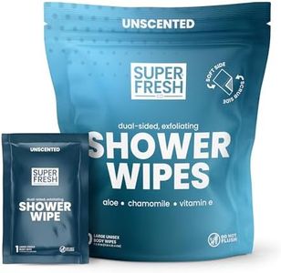 Super Fresh FunkBlock Shower Wipes - Large Body Wipes for Hygiene, Camping Wipes, Gym & Travel. No Rinse Bathing Wipes with Aloe & Vitamin E. Unscented. Bag of (10) Individually Wrapped Wipes
