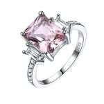 Daesar Engagement Rings for Her Sterling Silver Rings Women Wedding Ring Women Pink Cubic Zirconia Rectangle Silver Pink Ring Size 9