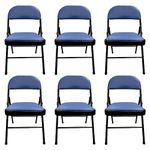 Folding Faux Leather Chair - Padded Event Seats Metal Frame Foldable chair, Easy Storage Comfortable Seat for Home, Dining & Office | Computer Desk Chairs (6, Blue)