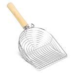 Nobleza Metal Cat Litter Scoop Non Stick Litter Scooper Fast Sifter with Wooden Handle Deep Shovel Pet Easy Cleaning Tool, Suitable for Clumping Litter, Silver Color.