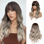 Esmee Ombre Brown to Gray Wigs 24"Long Synthetic Wig with High Density Natural Headline Heat Permanent Hair Wigs for Women