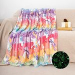 Glow in The Dark Blanket Unicorn Gifts for Kids Girls Birthday Light Up Rainbow Unicorn Toy Bedroom Bed Decor Luminous Toys Christmas Soft Blanket Thanksgiving Glowing Throw Warm for Teen 50"x60" Gift