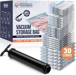 ClearSpace Vacuum Storage Bags, Space Saver Bags – 30 Combo Vacuum Seal Bags for Clothing, Blanket Storage, Clothes Storage – Vacuum Sealer Bags, Storage Bags or Travel Bags, Hand Pump Included