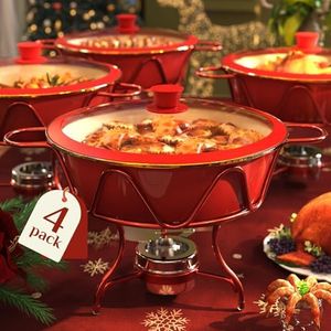 Chafing Dishes for Buffet 4 PACK, [Enameled, Redefined] Food Warmers for Parties Buffet [Water-Free Heating Design] 7QT Chafing Dish Buffet Set, Buffet Servers and Warmers for Any Party