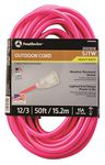 Coleman Cable 02578-0A 50-Foot 12/3 Neon Outdoor Extension Cord, Bright Pink