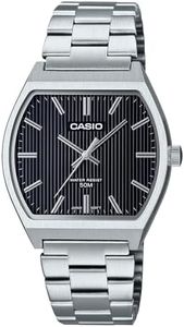 CASIO GENTS ANALOGUE 50M WATER RESISTANT BLACK FACE, STAINLESS STEEL BAND