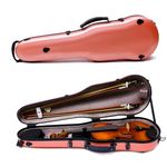 WUQIMUSC Violin Case 4/4 hard shell Carbon fiber Lightweight Triangle case with Backstraps External accessory storage bag (pink)