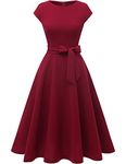 DRESSTELLS Cocktail Dress for Women, Formal Wedding Guest Mother Bride Dress, Modest Graduation Dress, Summwer Tea Party Midi Dress 2024 Burgundy L