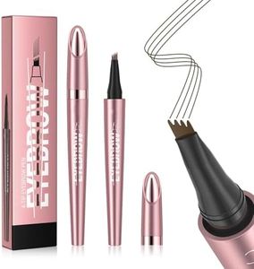 2Pcs Microblading Eyebrow Pencil, 2026 New 3D Waterproof Eyebrow Pen, Create Natural Hair-Like Brows, Natural Gap Filling Eyebrow Makeup Long-Lasting Fine Stroke Eye Brow Pen (5#Dark Brown)